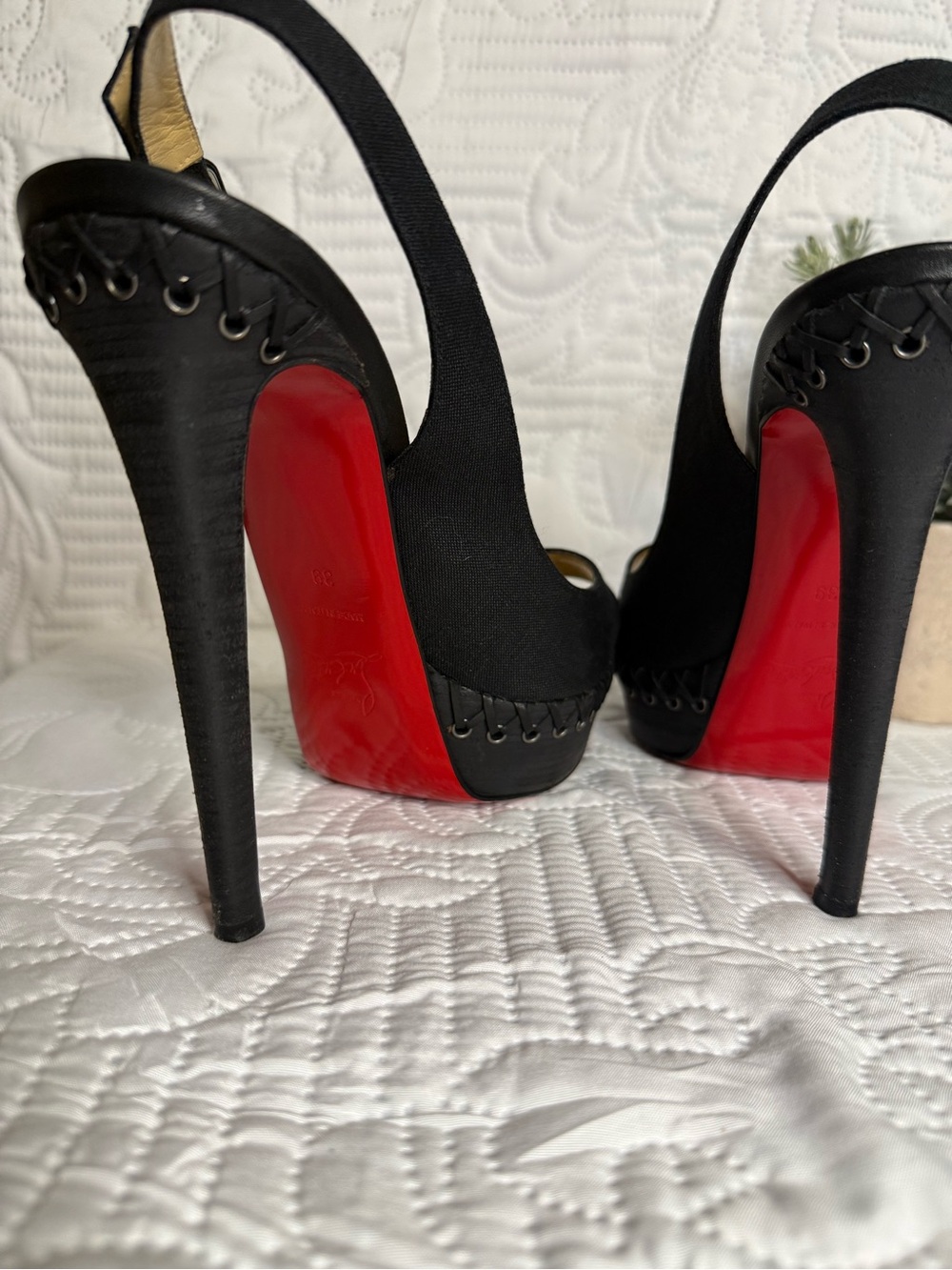 Christian Louboutin Indiana Sling 140 Black Platform Heels Size 39 - Picture 7 of 16